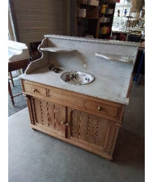 MEUBLE DE TOILETTE PITCHPIN DESSUS MARBRE BLANC 2 PORTES 2 TIROIRS 