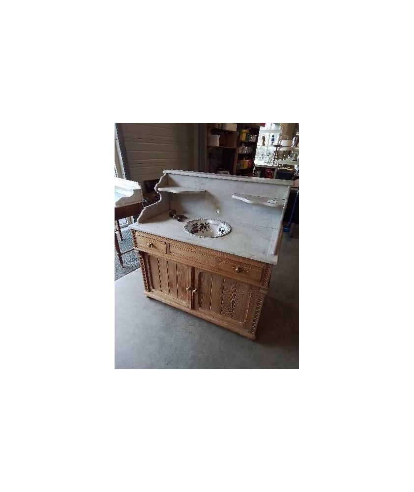 MEUBLE DE TOILETTE PITCHPIN DESSUS MARBRE BLANC 2 PORTES 2 TIROIRS 