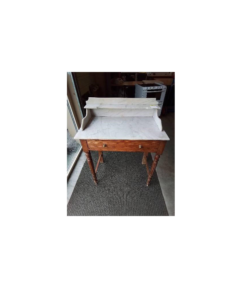 TABLE DE TOILETTE BOIS CLAIR DESSUS MARBRE BLANC EN L\'ÉTAT 1 TIROIR