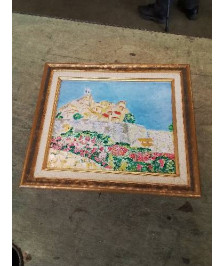 HUILE SUR TOILE PAYSAGE MÉDITERRANÉEN CADRE DORÉ 