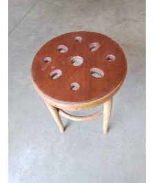 TABOURET ROND BOIS COURBÉ ASSISE PERFORÉE DÉBUT XXE