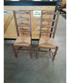 PAIRE DE CHAISES BOIS PAILLÉ DOSSIER 4 BARREAUX CHANTOURNÉ PIEDS BALUSTRE 