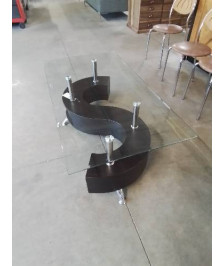 TABLE BASSE RECTANGULAIRE MÉTAL CHROMÉ ET BOIS MARRON PLATEAU VERRE 2 TIROIRS COULISSANTS