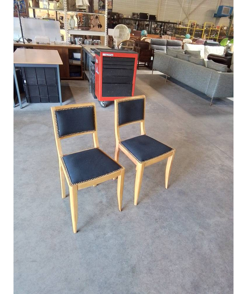 PAIRE DE CHAISES ANNÉES 60 BOIS CLAIR TISSU NOIR