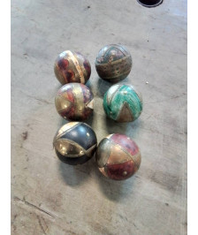 BOULE DÉCORATIVE BOIS LAITON CORNE INDE XXE