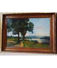 PEINTURE HUILE SUR TOILE ’ BORD DE RIVIERE’