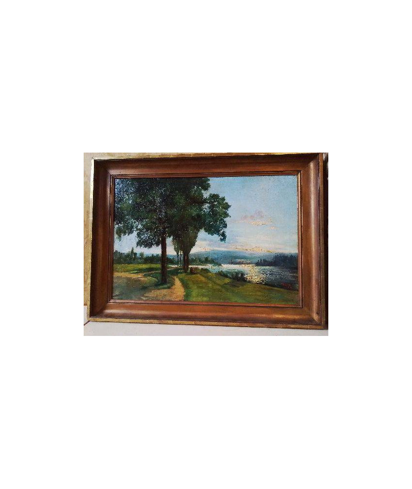 PEINTURE HUILE SUR TOILE ’ BORD DE RIVIERE’