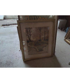 AQUARELLE ’FONTAINE DANS UN PARC’