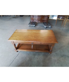 TABLE BASSE BOIS A COLONNES 2 PLATEAUX 1 TIROIR STYLE RÉGENCE