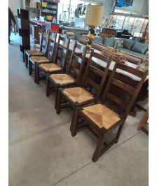 6 CHAISES BOIS PAILLÉ A ENTRETOISE DOSSIER 3 BARREAUX 