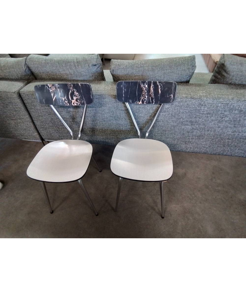 PAIRE DE CHAISES FORMICA BLANC ET NOIR PIEDS METAL CHROMÉ ANNÉES 60