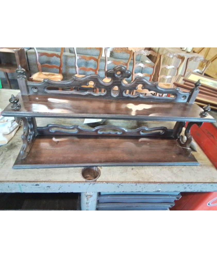 ÉTAGÈRE MURALE BOIS ÉCHANCRÉ 2 TABLETTES FIN XIXE 