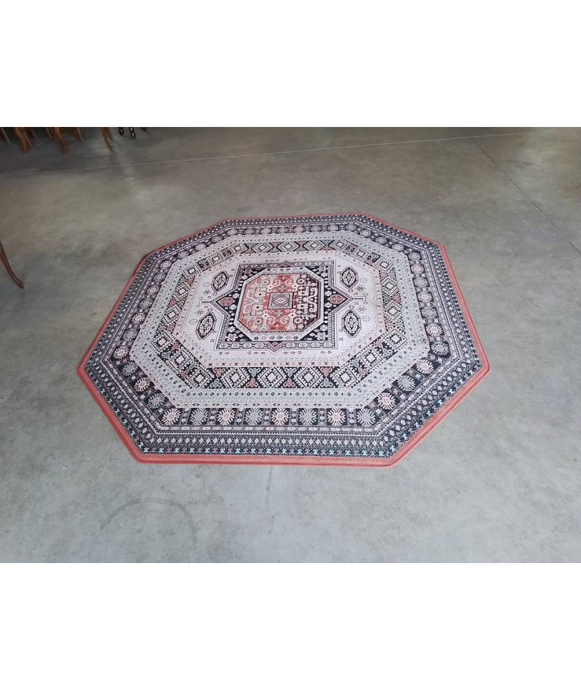 TAPIS OCTOGONAL ECRU NOIR VERT 173 CM