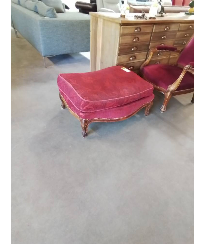 POUF BOIS STYLE RÉGENCE VELOURS ROUGE