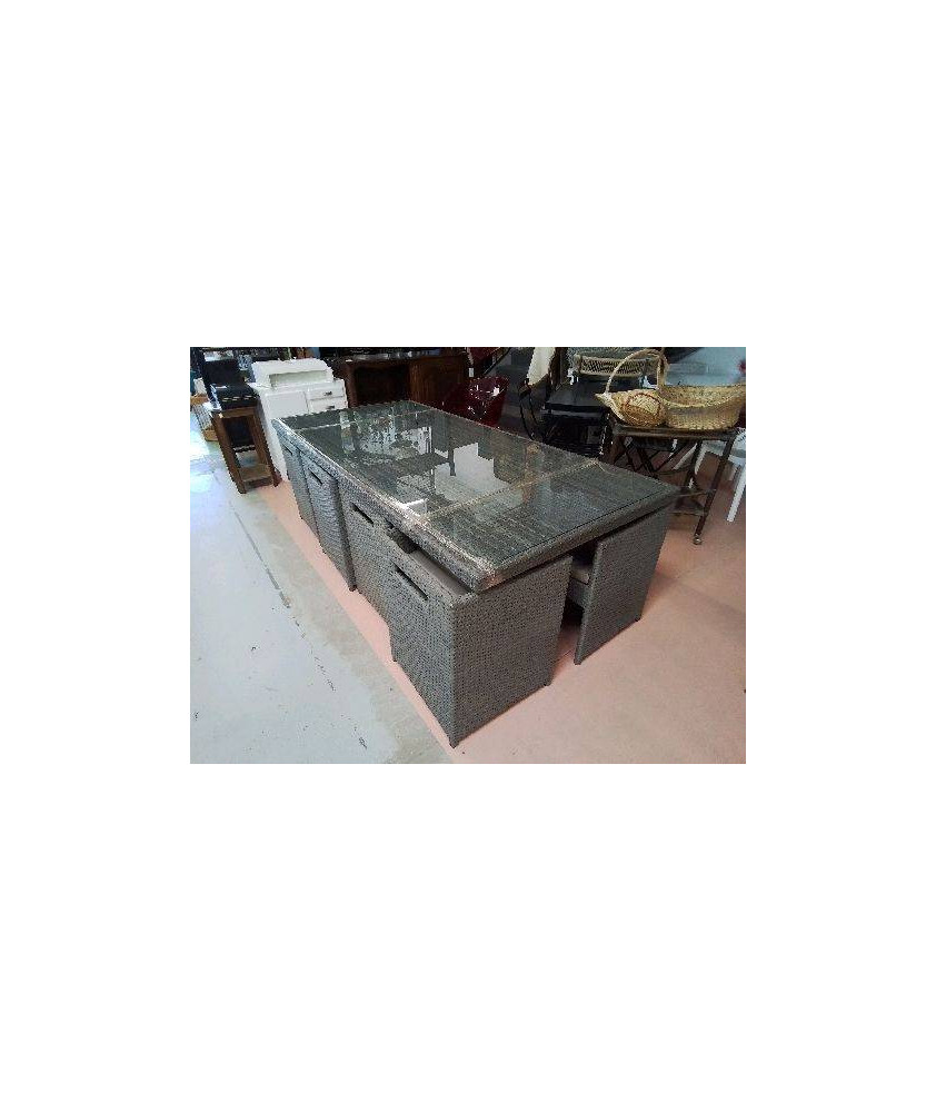 SALON DE JARDIN PLATEAU EN VERRE 