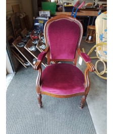 FAUTEUIL LOUIS PHILIPPE ACAJOU VELOURS GRENAT 