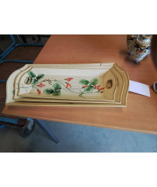 3 PLATEAUX BOIS AUX FLEURS 
