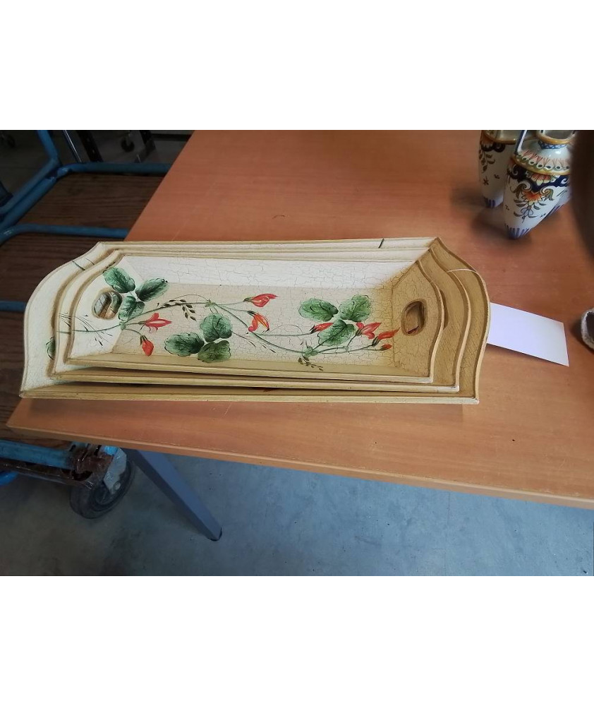3 PLATEAUX BOIS AUX FLEURS 