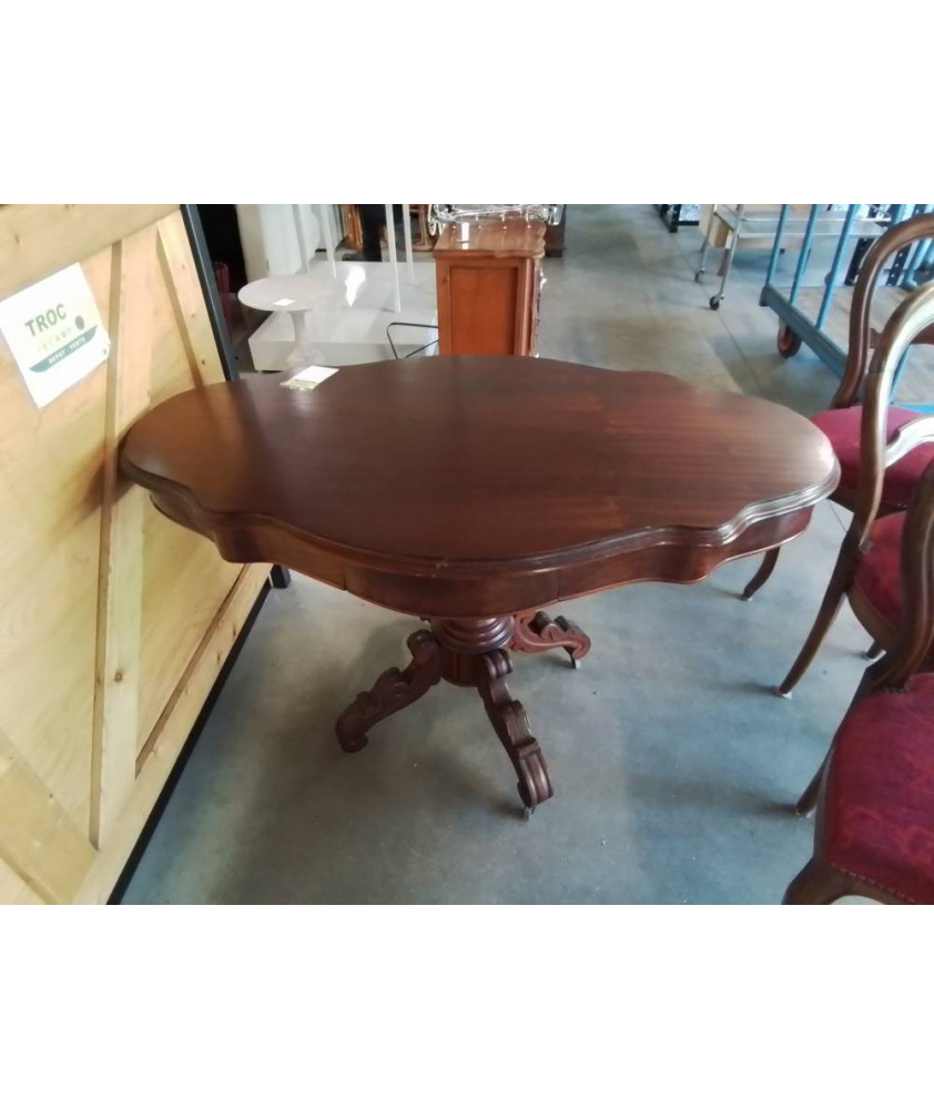 GUERIDON VIOLONNÉ ACAJOU NAPOLÉON III 2 TIROIRS 