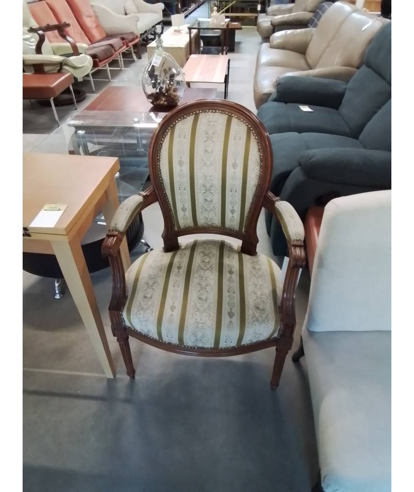 CABRIOLET STYLE LOUIS XVI TISSU ECRU ET BRONZE 