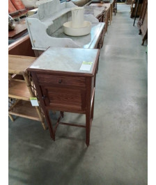 CHEVET PITCHPIN  A COLONNES PLATEAU MARBRE 1 PORTE 1 TIROIR XIXE