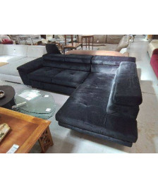 CANAPÉ D’ANGLE 5 PLACES NOIR CONVERTIBLE AVEC COFFRE  REF 