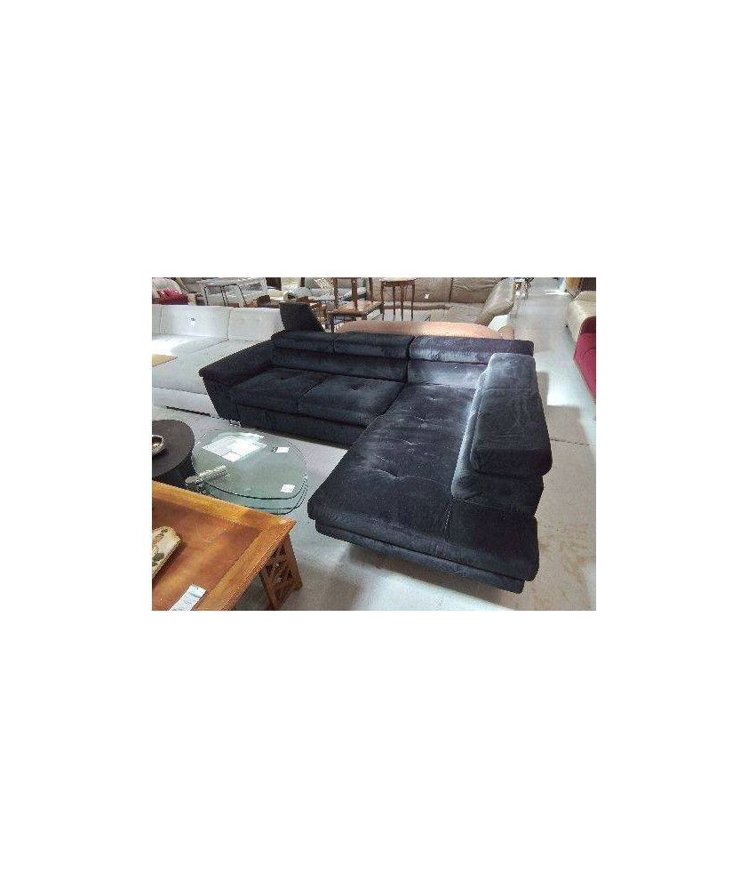 CANAPÉ D’ANGLE 5 PLACES NOIR CONVERTIBLE AVEC COFFRE  REF 