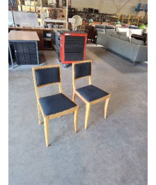 PAIRE DE CHAISES ANNÉES 60 BOIS CLAIR TISSU NOIR