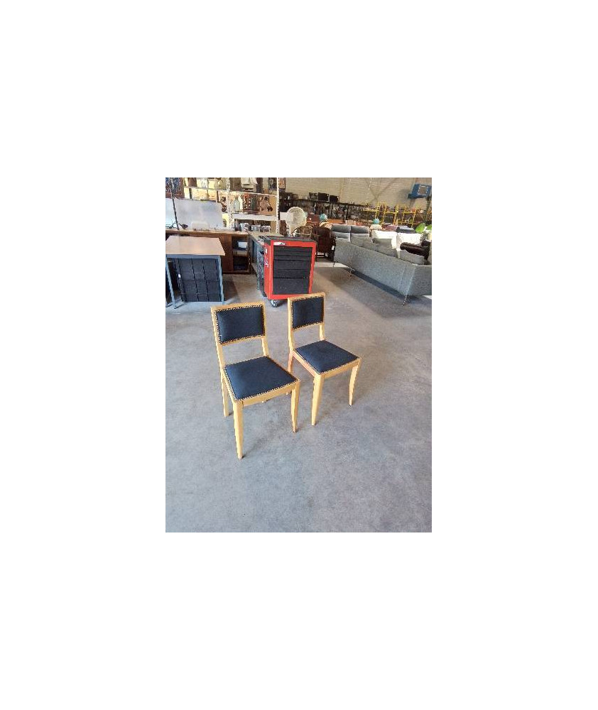 PAIRE DE CHAISES ANNÉES 60 BOIS CLAIR TISSU NOIR