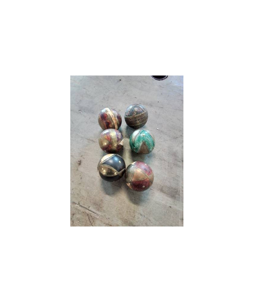 BOULE DÉCORATIVE BOIS LAITON CORNE INDE XXE