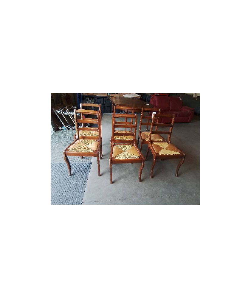 6 CHAISES BOIS PAILLÉ STYLE RESTAURATION 