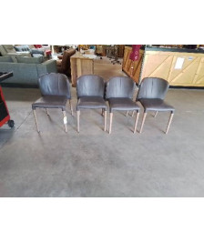 4 CHAISES KAROL ALF DAFRE ITALIE ASSISE ET DOSSIER CUIR TAUPE PIEDS BOIS CLAIR 