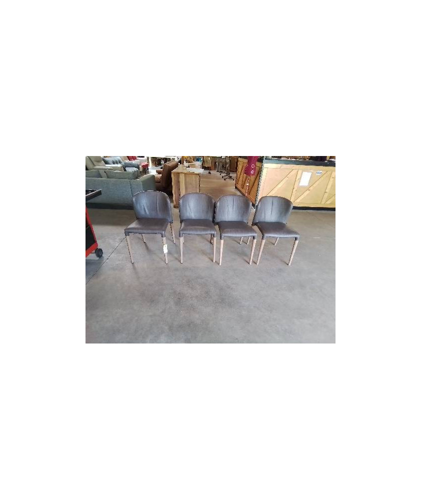 4 CHAISES KAROL ALF DAFRE ITALIE ASSISE ET DOSSIER CUIR TAUPE PIEDS BOIS CLAIR 