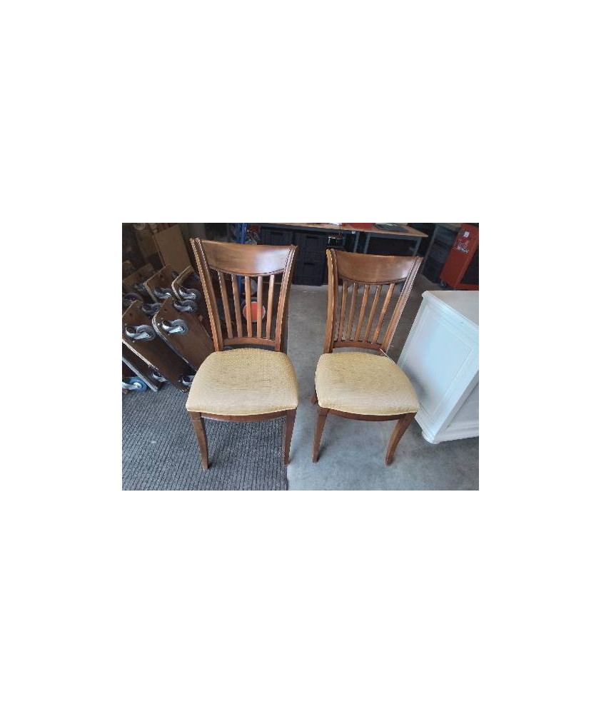 PAIRE DE CHAISES BOIS ASSISE TISSU JAUNE 
