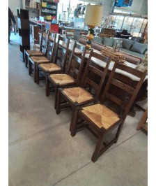 6 CHAISES BOIS PAILLÉ A ENTRETOISE DOSSIER 3 BARREAUX 