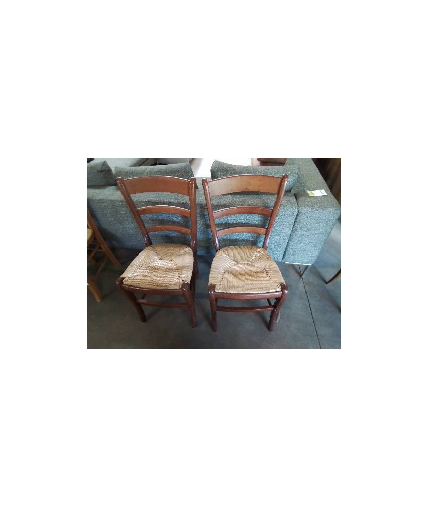 PAIRE DE CHAISES BOIS PAILLÉ DOSSIER INCURVÉ A 3 BARREAUX