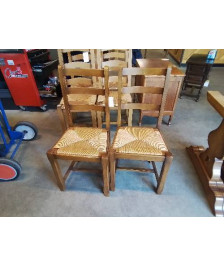 PAIRE DE CHAISES BOIS PAILLÉ PIEDS CHANFRENES DOSSIER 3 BARREAUX 