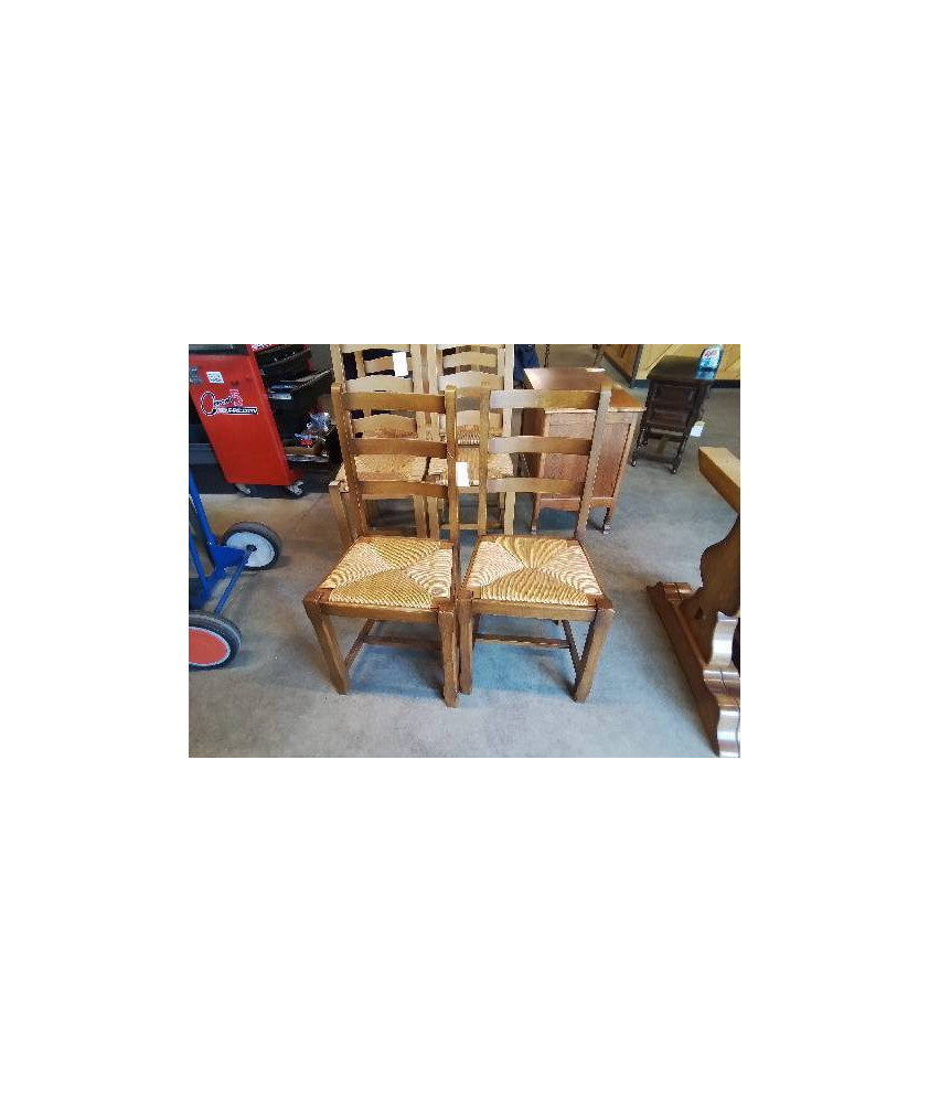 PAIRE DE CHAISES BOIS PAILLÉ PIEDS CHANFRENES DOSSIER 3 BARREAUX 