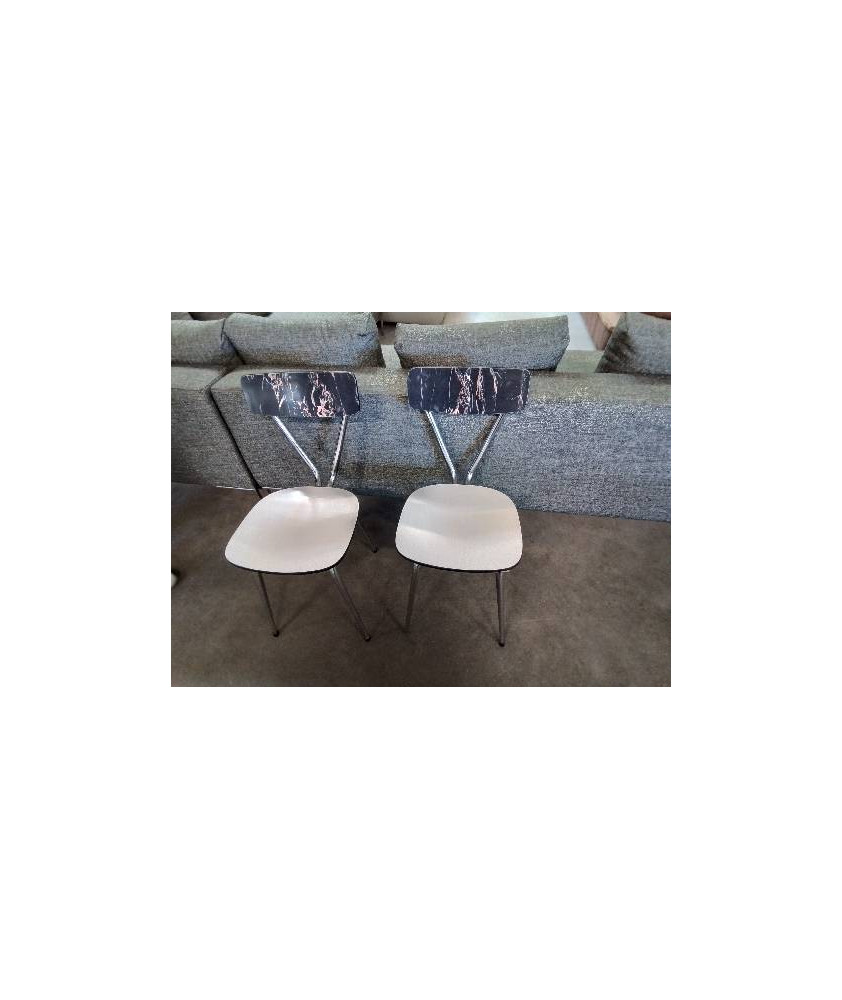 PAIRE DE CHAISES FORMICA BLANC ET NOIR PIEDS METAL CHROMÉ ANNÉES 60