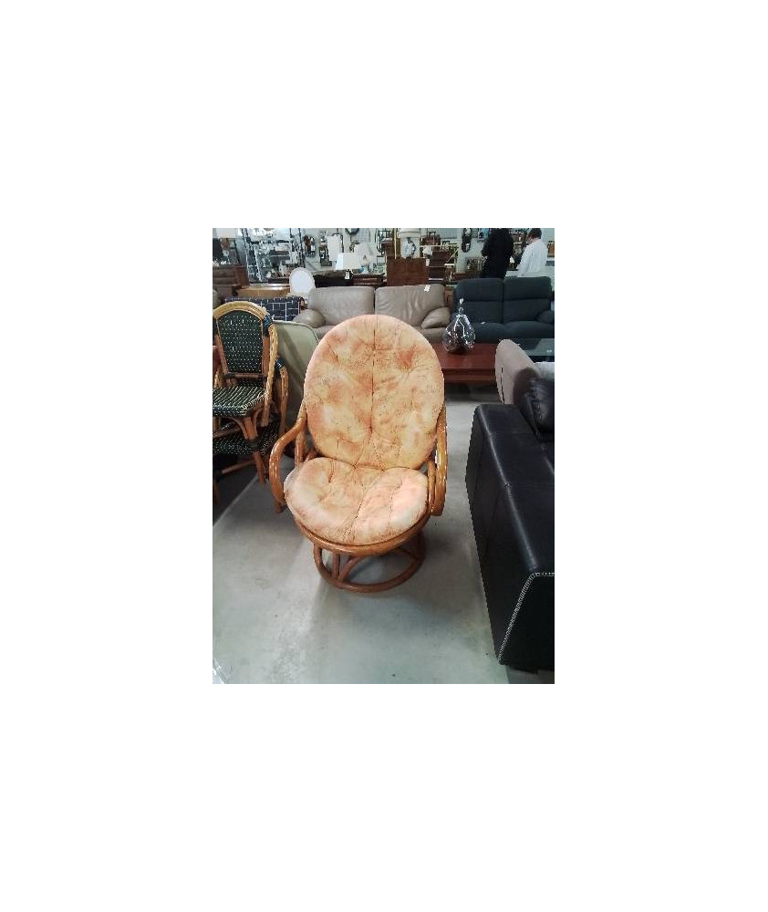 FAUTEUIL ROTIN PIVOTANT COUSSIN JAUNE 