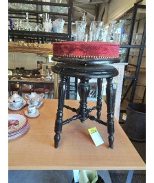 TABOURET DE PIANO RÉGLABLE NAPOLÉON III BOIS NOIRCI ASSISE VELOURS ROUGE