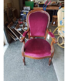 FAUTEUIL LOUIS PHILIPPE ACAJOU VELOURS GRENAT 