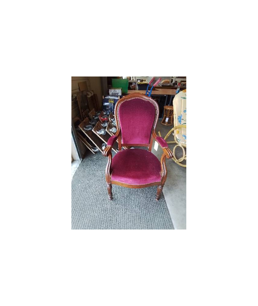 FAUTEUIL LOUIS PHILIPPE ACAJOU VELOURS GRENAT 