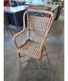 FAUTEUIL ROTIN HAUT DOSSIER ANNÉES 60 EN L\'ÉTAT 