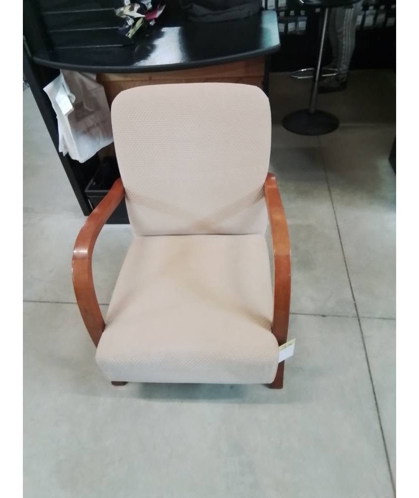 FAUTEUIL ACCOTOIRS BOIS CLAIR TISSU BEIGE