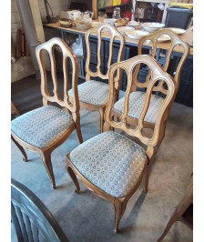 4 CHAISES BOIS CLAIR ASSISE CAPITONNÉ TISSU ECRU VERT DOSSIER CINTRÉ A BARREAUX VERTICAUX 