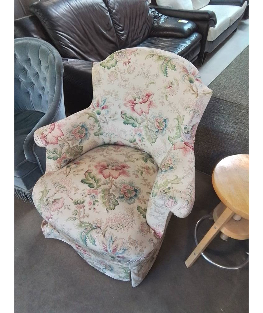 CRAPAUD NAPOLÉON III TISSU ÉCRU AUX FLEURS