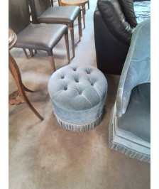TABOURET ROND VELOURS BLEU A FRANGES 