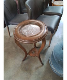 SELLETTE RONDE BOIS TRIPODE DESSUS MARBRE DÉBUT XXE
