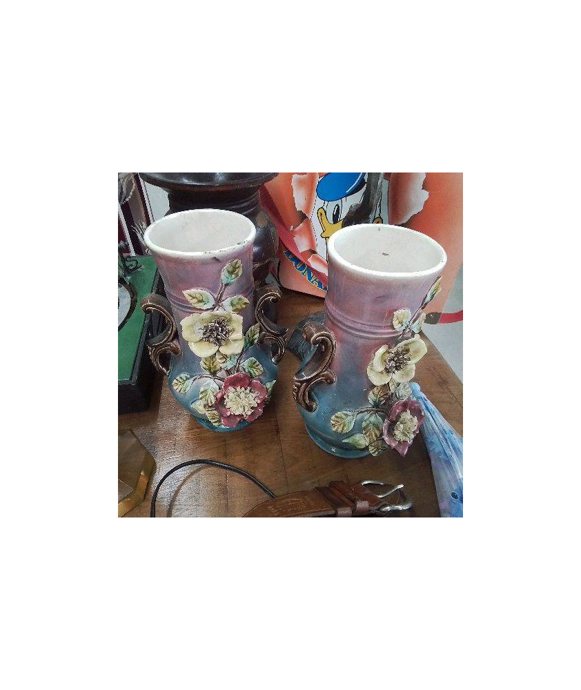 PAIRE DE VASES BARBOTINES EN L’ETAT